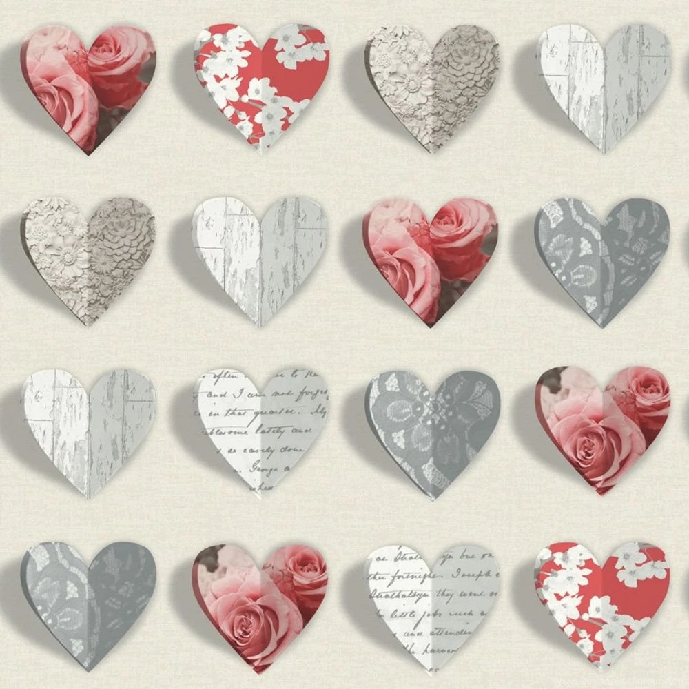Arthouse Olivia Heart Pattern Rose Flower Wood Floral Wallpapers 669702