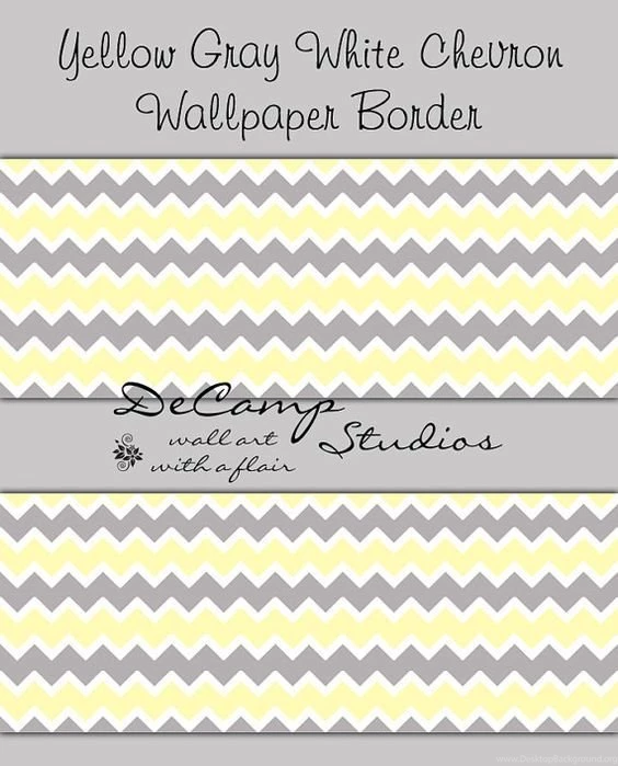 YELLOW GREY GRAY Chevron Wallpapers Border Wall Decal Baby Girl Boy ...