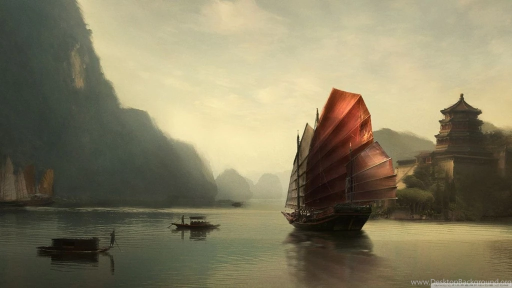 Junk Ship Chinese Painting HD Desktop Wallpapers : Widescreen ...