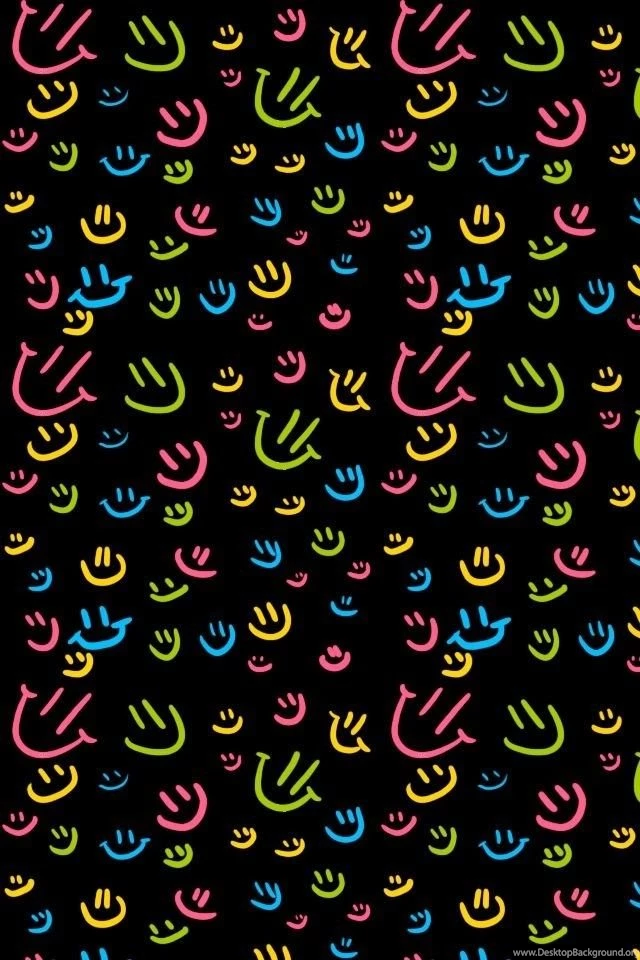 Pink, Yellow, Blue, And Green Smiley Faces On A Black Backgrounds ...