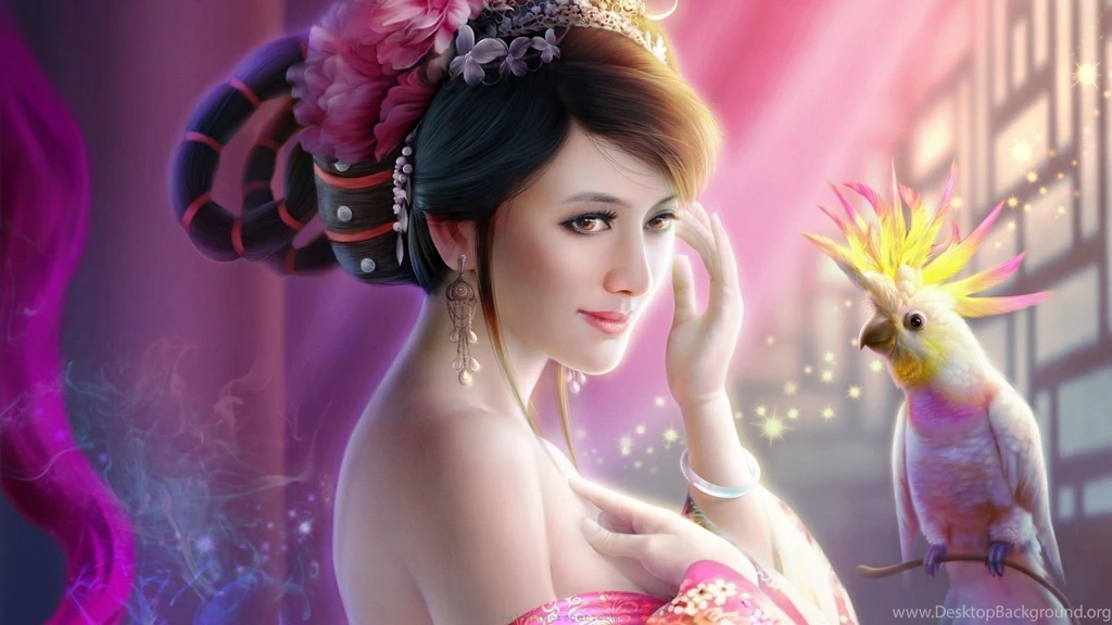 Download Fantasy Girl Parrot Art Bird Wallpapers