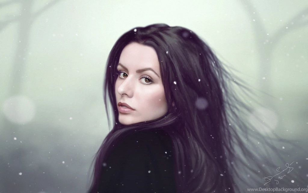 Painting, Brunette Girl, Digital Art, Snowflakes, Artwork, Wallpapers