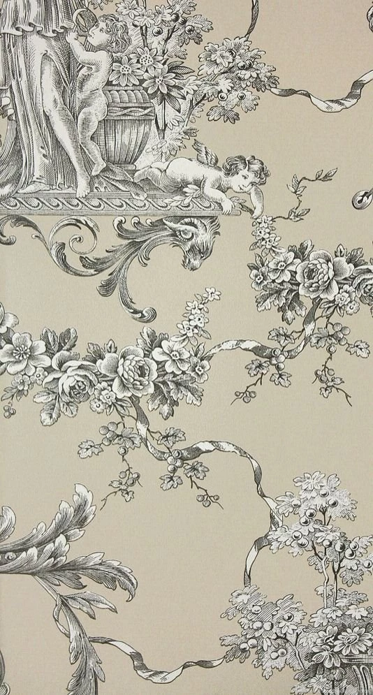 Charcoal Taupe Toile De Jouy Wallpapers