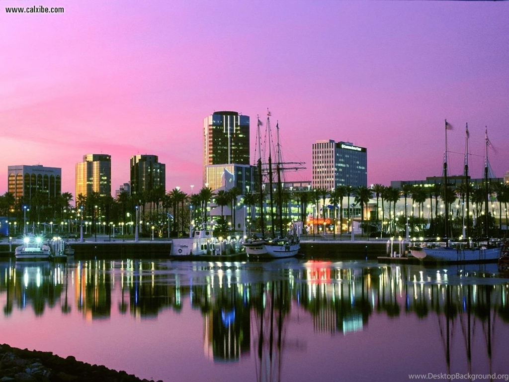 Buildings & City: Harbor Sunset Long Beach, California, Desktop ...