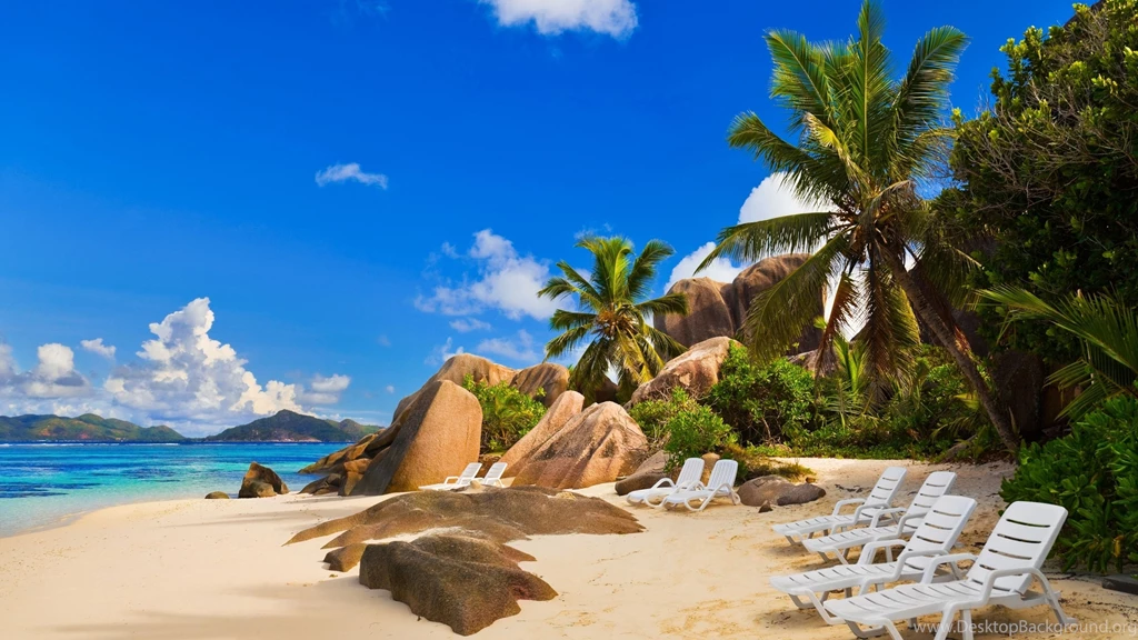 Download Wallpapers 3840x2160 Beach, Palm Trees, Sky, Island, Coast ...