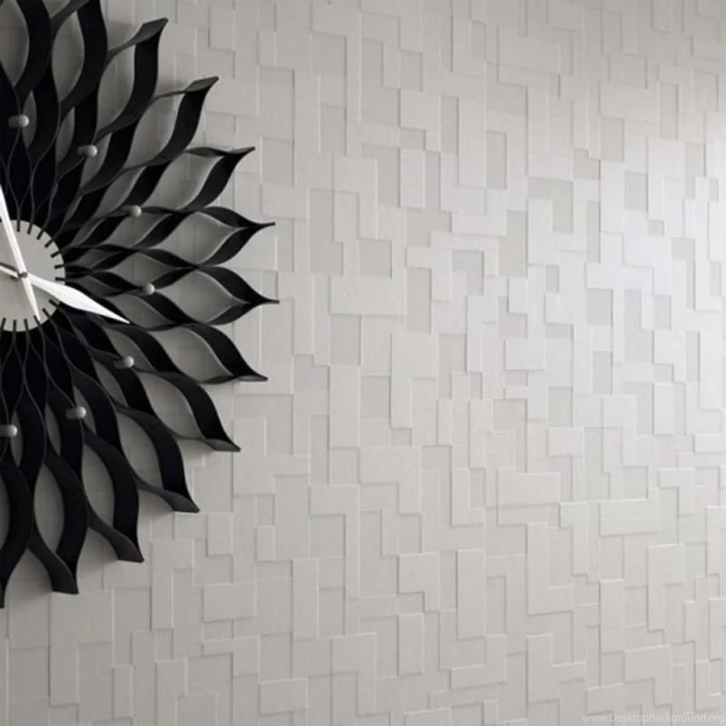 Modern , White Wall, Black Clock, White Pointers, Design, Flower ...