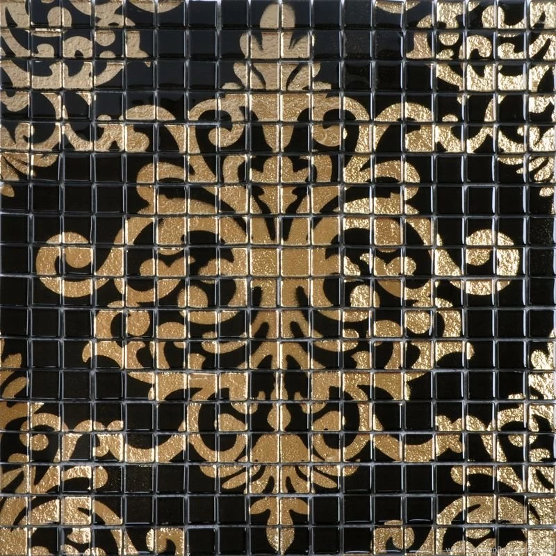 Crystal Glass Tile Black Puzzle Mosaic Tile