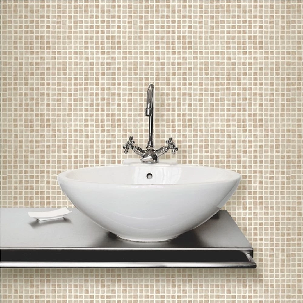 Fine Decor Mosaic Square Painted Tile Effect Wallpapers Beige FD40059