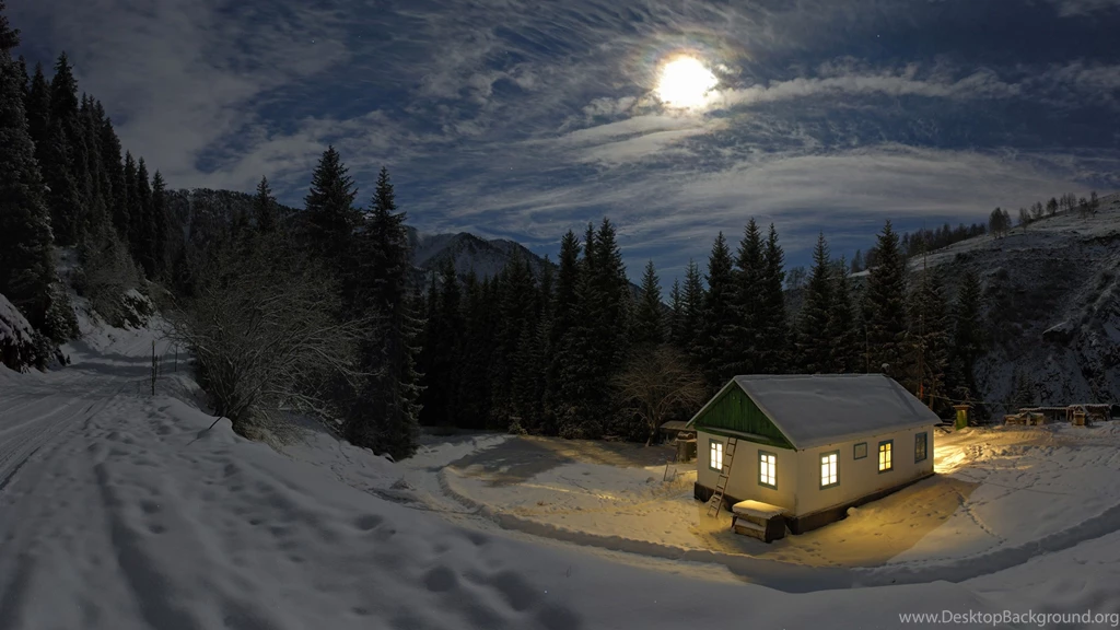 Download Wallpapers 3840x2160 Lodge, Light, Moon, Privacy ...