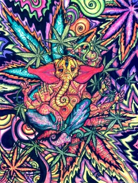 Trippy Psychedelic Marijuana Plant Art Colorful Vibrations