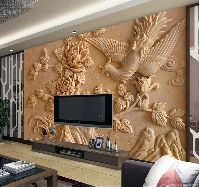 Europea 3d Wall Murals Wallpaper, Photo Relief Phoenix And Peony ...