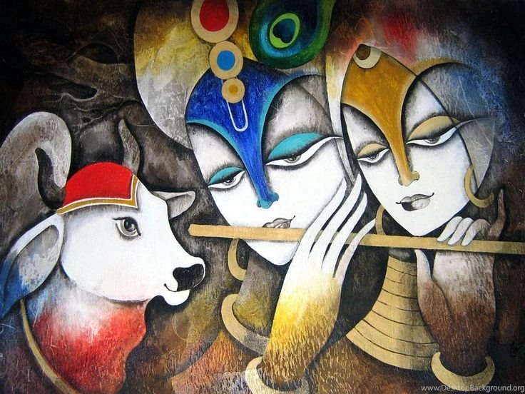 Radha With Krishna Glass Painting HD Wallpapers Free New Desktop ...