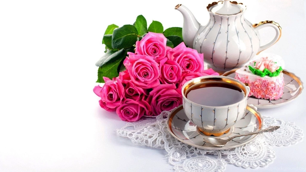 Wallpapers Tea, Drink, Flower, Rose, Cup, Cake, Bouquet, Teapot ...