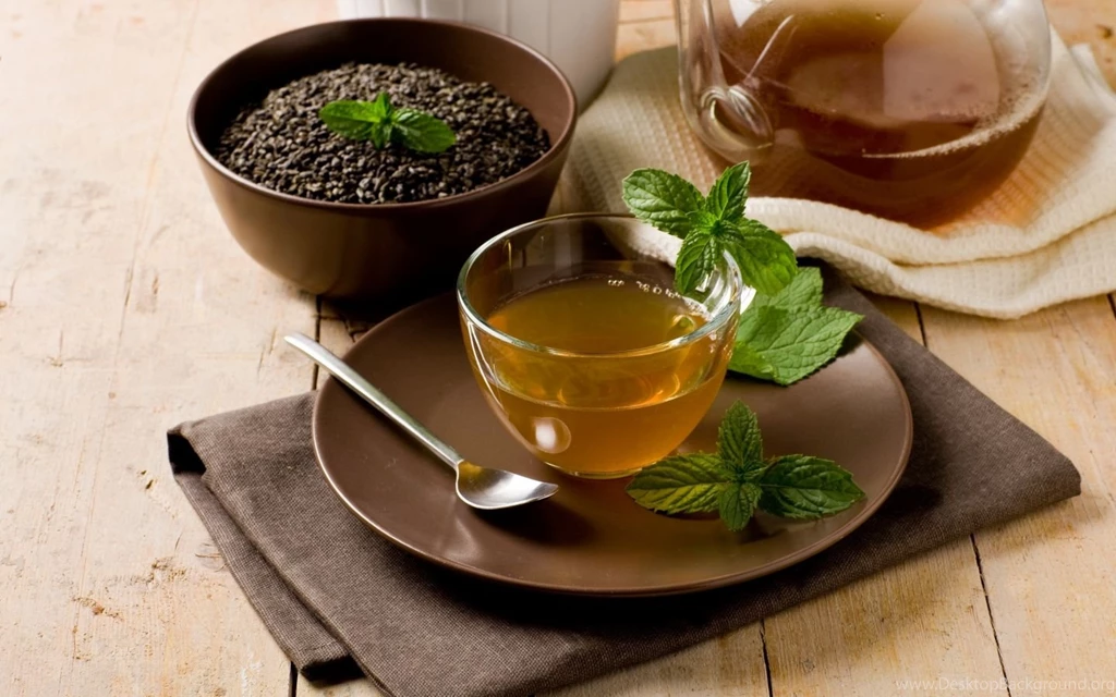 Download Wallpapers 1440x900 Tea, Mint, Leaves, Teapot, Spoon, Bowl ...