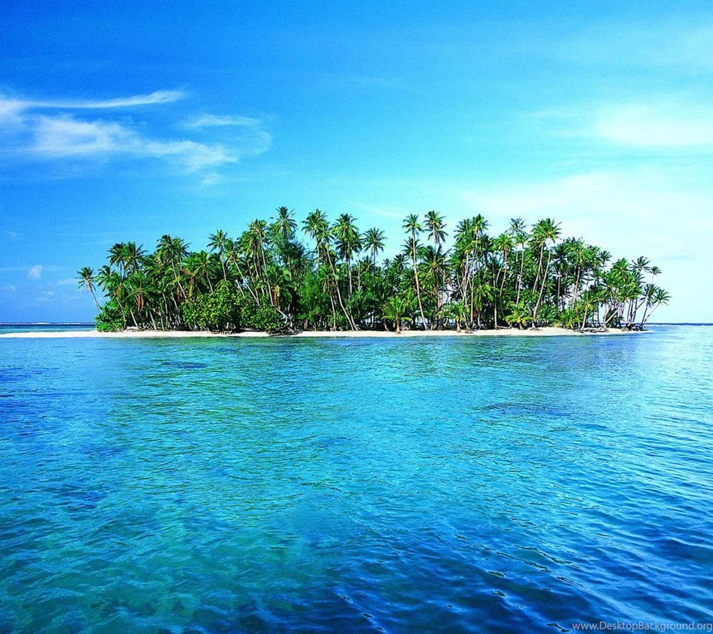 Lonely Island With White Sand And Green Tropic Palms Wallpapers ...