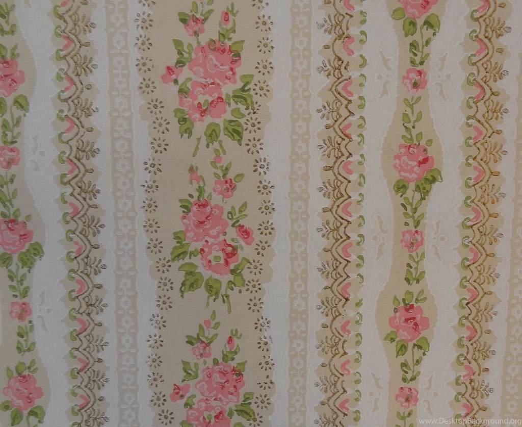 2 YARDS LEFT Vintage Wallpapers Pink Roses Tan By PatinaPaperie