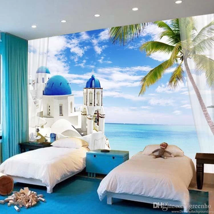 Charming Santorini Wallpapers 3D Seascape Photo Wallpapers Natural ...