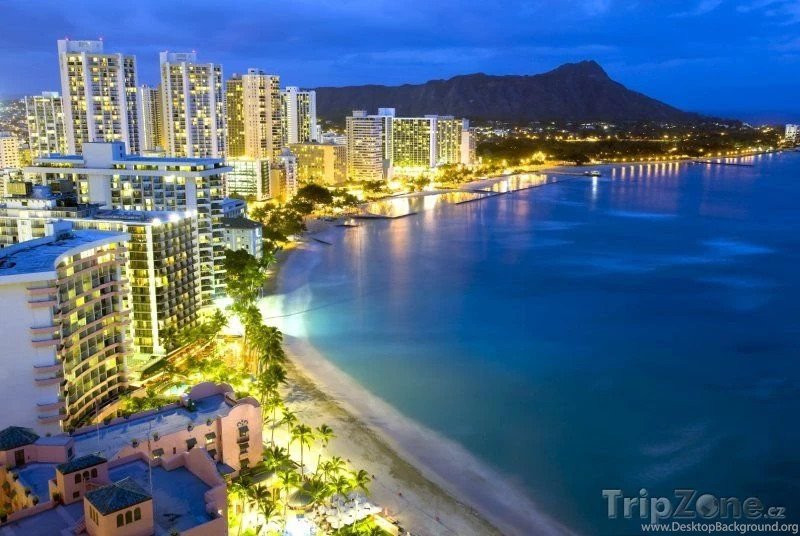 Honolulu, Waikiki Beach V Noci   Foto, Fotografie