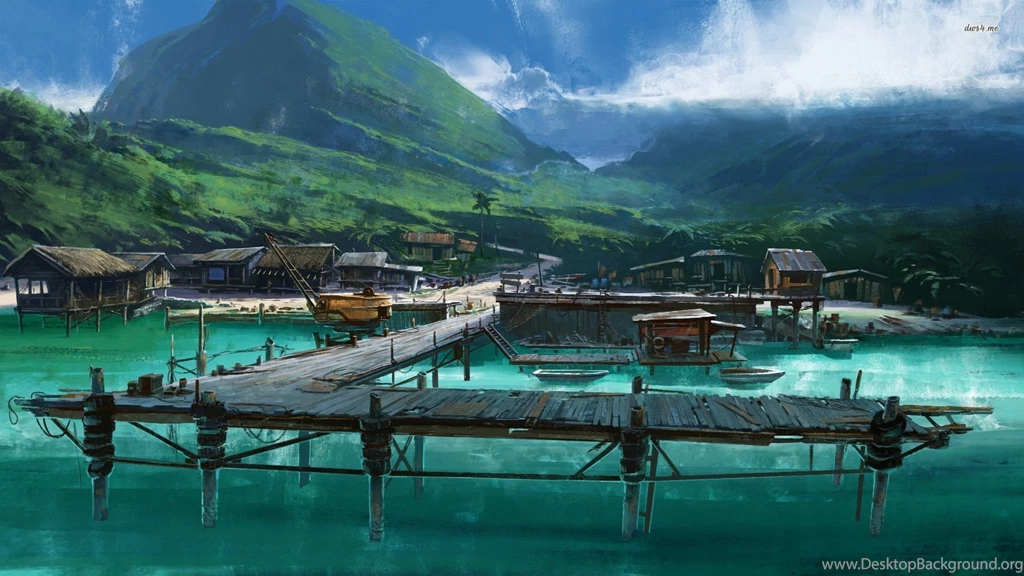 Harbor On A Tropical Island Wallpapers Fantasy Wallpapers