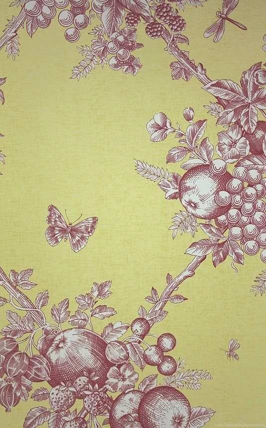 Fruit Bouquet Red On Yellow Toile Wallpapers