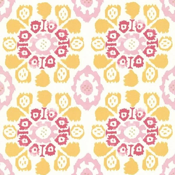 330239 Yellow Ikat Floral Valencia Eijffinger Wallpapers