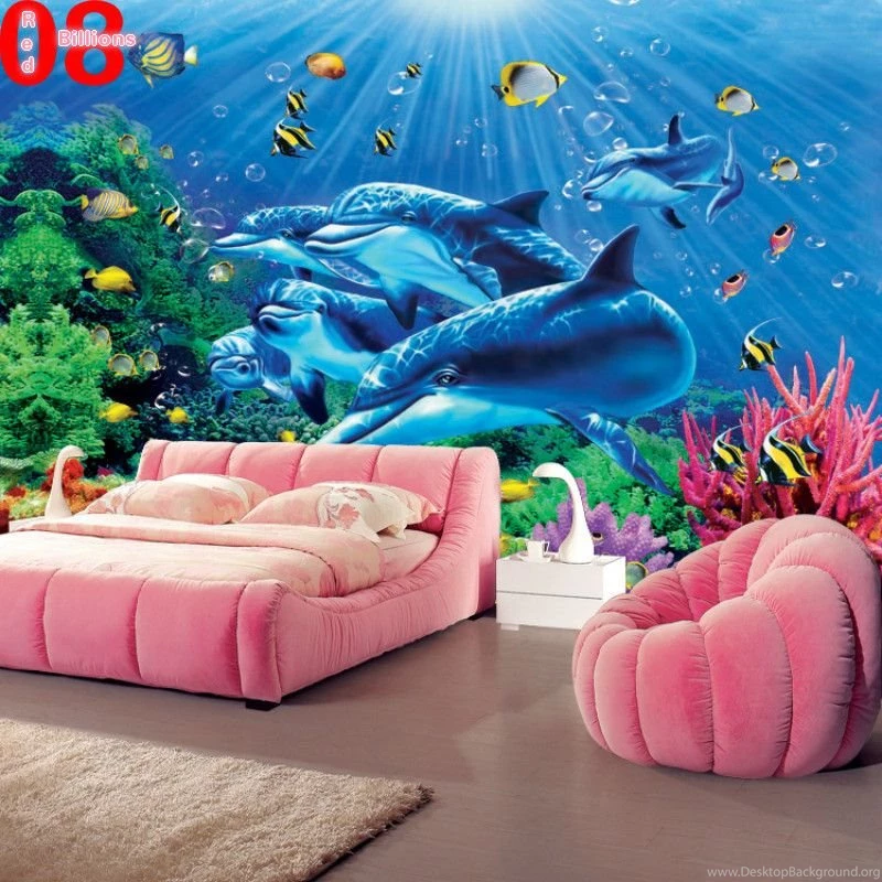 Mural Wallpapers Sofa Tv Backgrounds Wall Dolphin Wall Mural ...