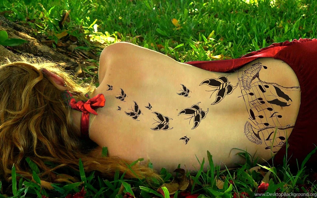 Butterfly Tattoo On The Back Of A Girl Wallpapers And Images ...