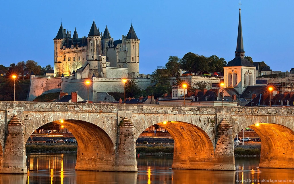 Medieval: Saumur Castle Loire River France Bridge Reflection 6115 ...