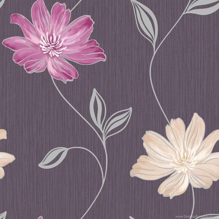 Muriva Emily Floral Wallpapers Purple / Pink / Silver (120105 ...