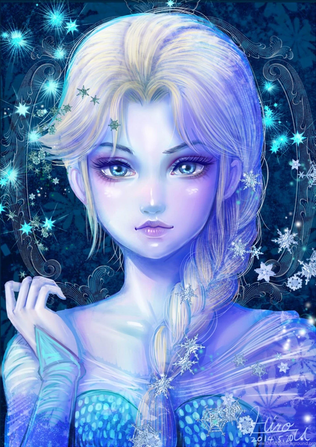 Frozen Disney Elsa Frozen Long Hair Cartoon Blue Eyes Snowflake ...