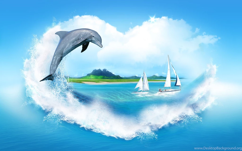 Creative Image, Heart shaped Clouds, Sea, Sailing, Dolphin ...