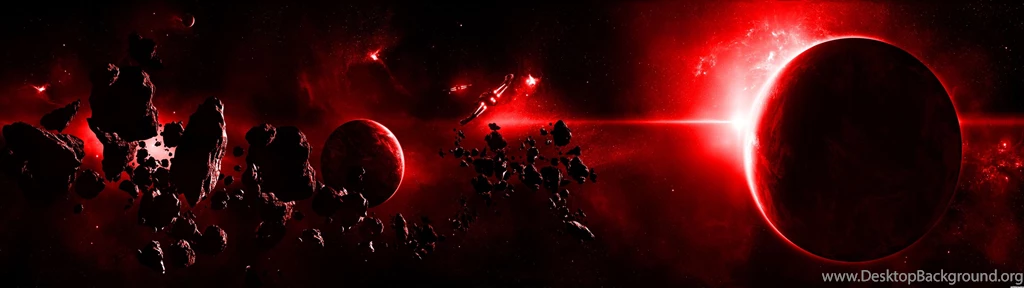 Red Space Scene Dual Screen Wallpapers