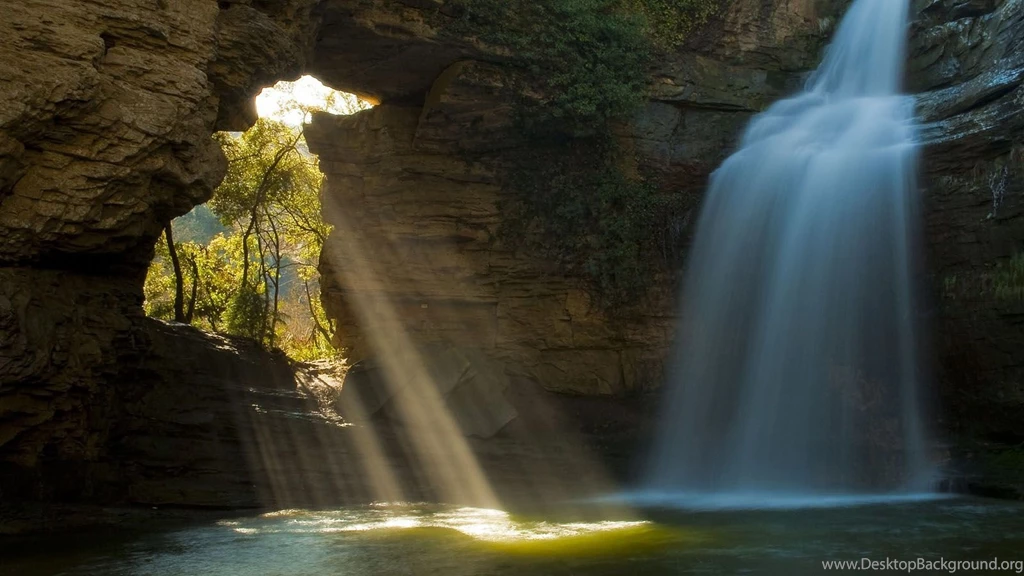 Beautiful Waterfall And Light Hole In A Cave   1600x900 ...