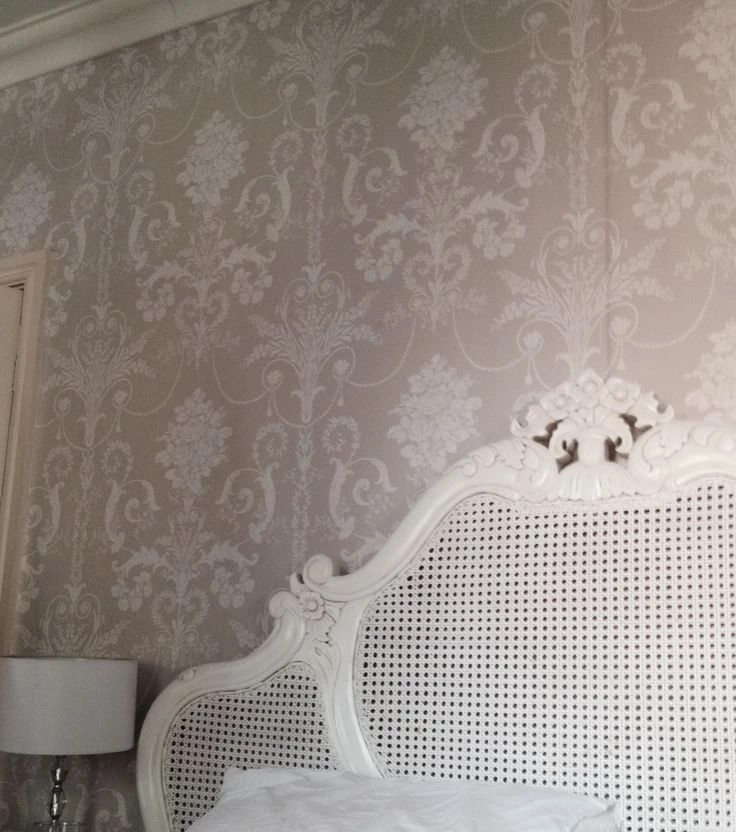 My Bedroom   Grey Laura Ashley Wallpapers And White Rattan French ...