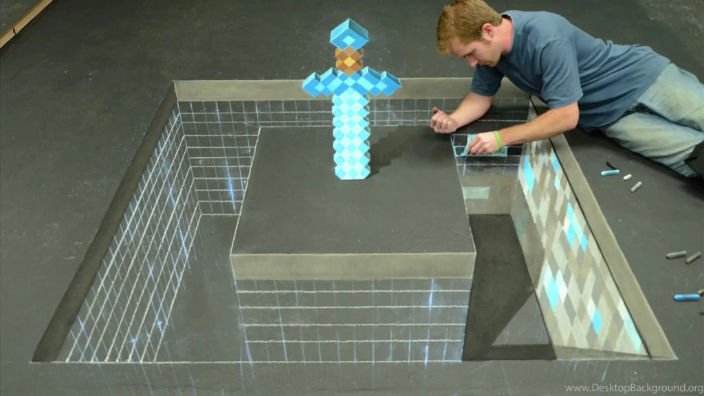 Minecraft Diamond Sword 3D Chalk Art   AWE Me Artist Series   YouTube