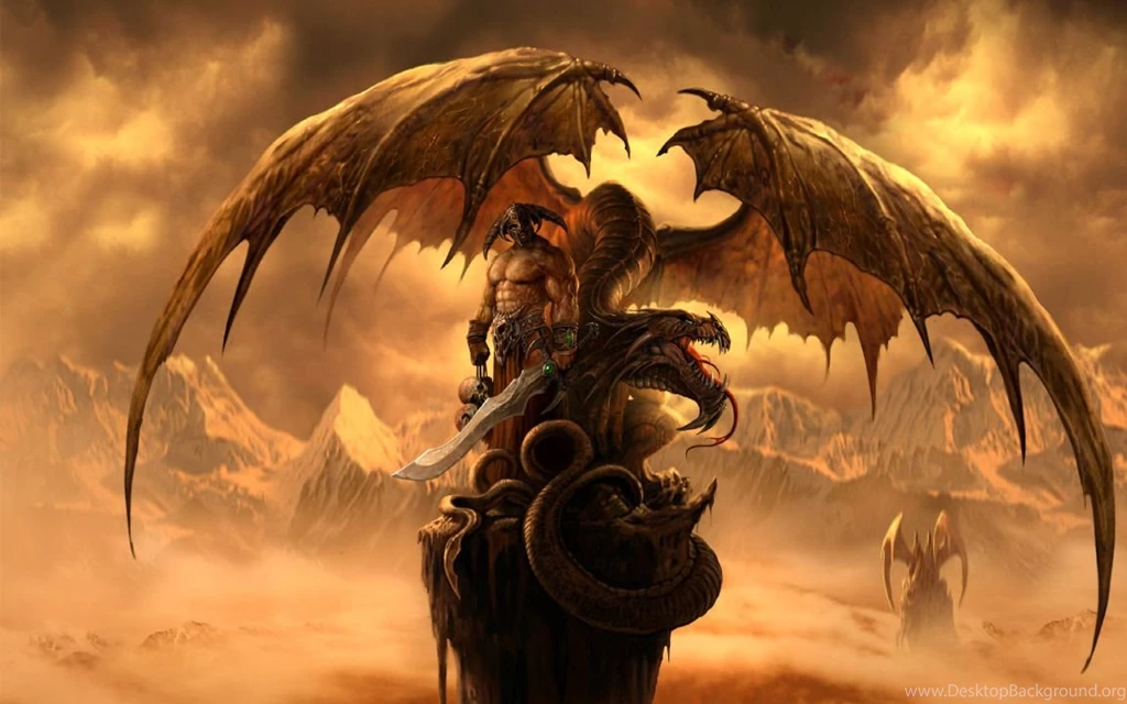 Fantasy Art Work Warrior And Dragon Widescreen Wallpapers