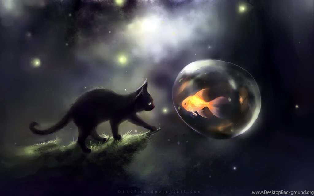 Fantasy Cat Cats Art Artwork Artistic Fish Goldfish Wallpapers ...