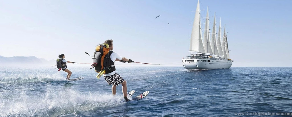 Wallpapers Hp Logo Sailboat On The Ocean Two People Skiing Water ...