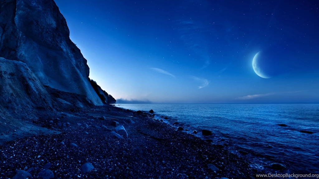 Nightfall Mountain Sea Moon Wallpapers