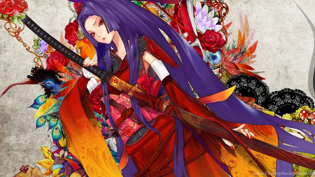 Samurai Girl Painting Katana Kimono Yukata Wallpapers