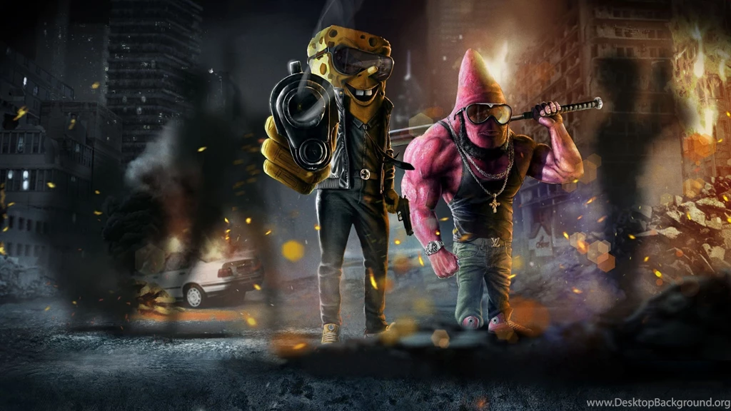 Download Wallpapers 3840x2160 Spongebob, Patrick, Baseball Bat, Art ...