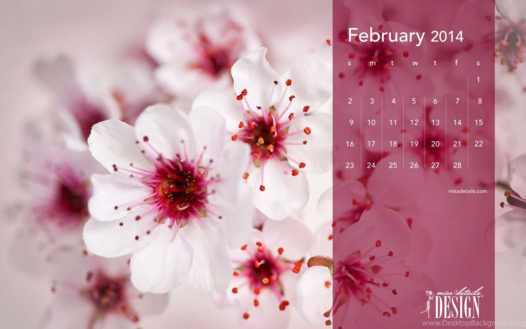 February Desktop Calendar 2014