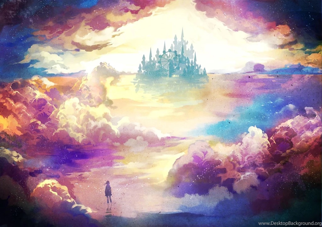 Scenery castle clouds water anime hd background wallpapers images ...