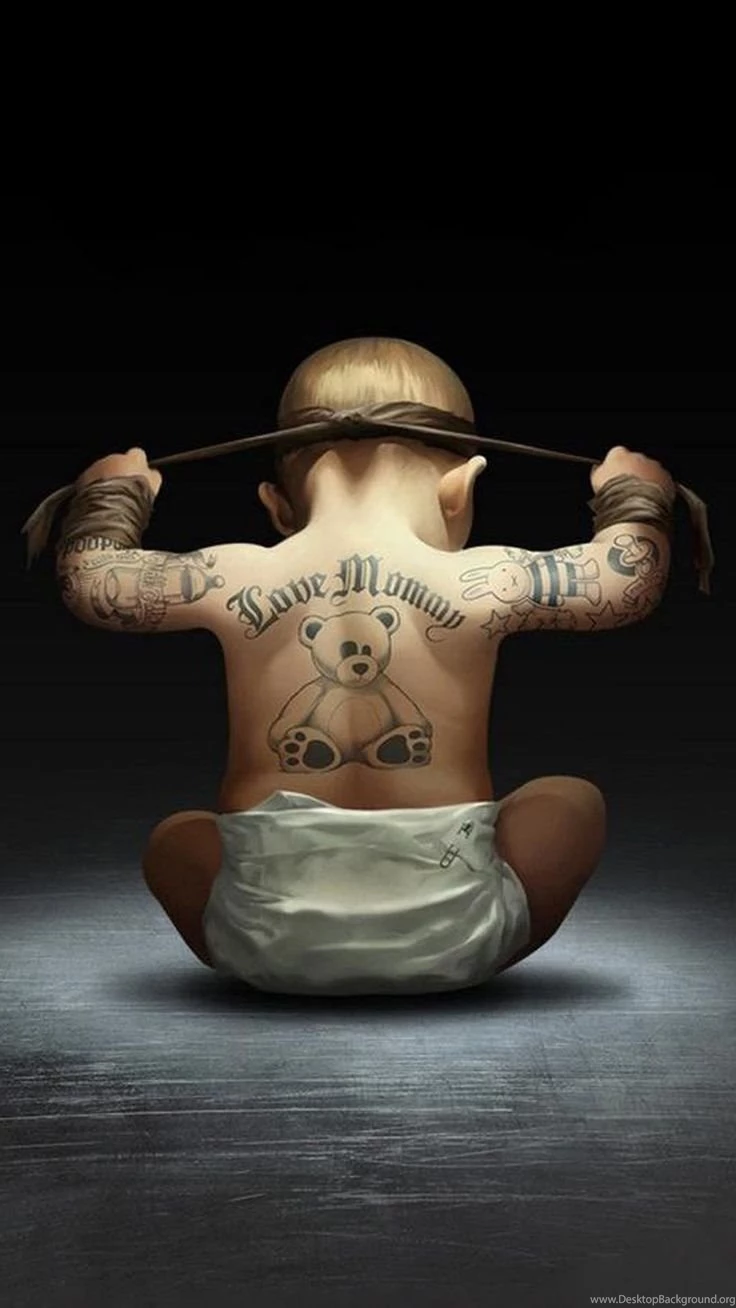 Cool Cute Baby Bear Tattoo Back