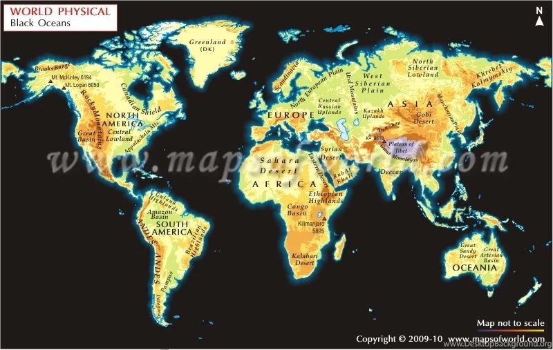 World Geographical Map With Black Backgrounds