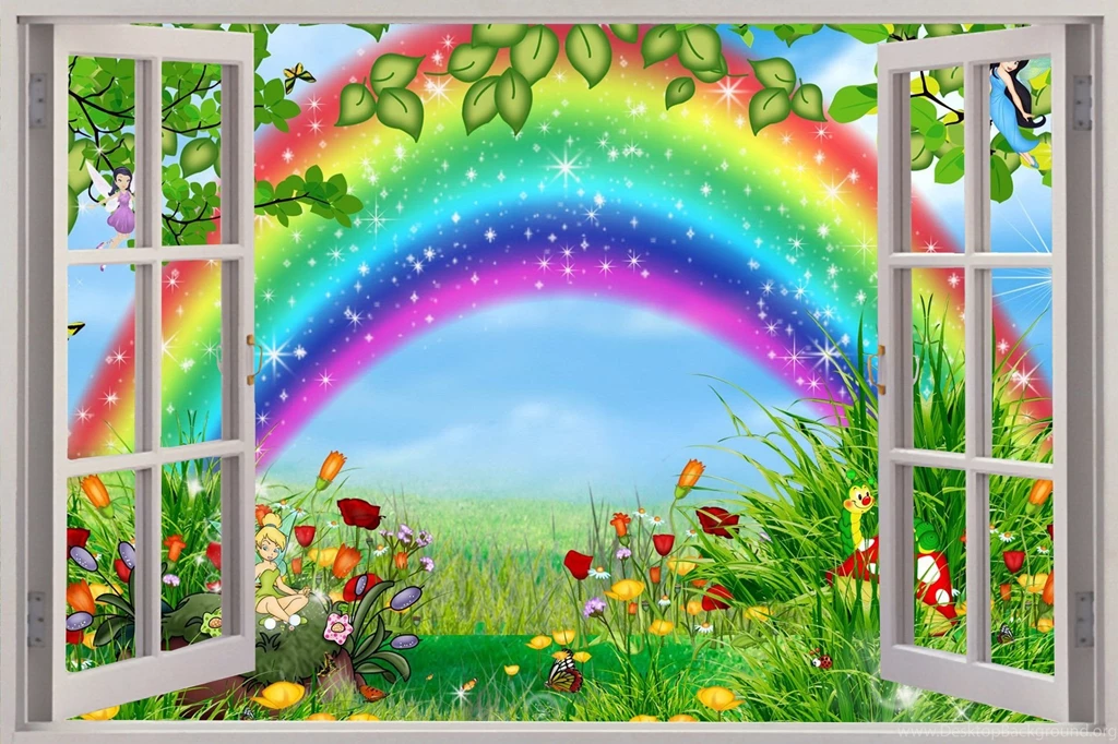 Huge 3D Window Childrens Fairytale Rainbow View Wall Stickers ...