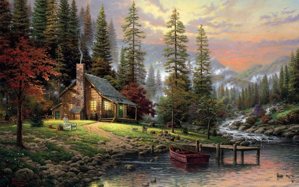 Mountain Cabin Painting HD Wallpapers.jpg