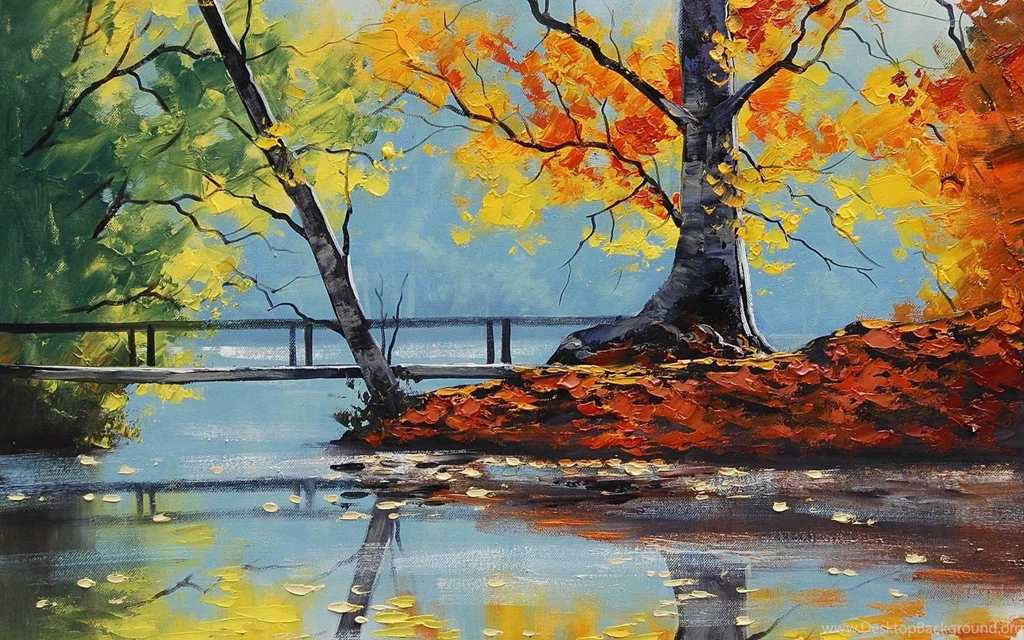 Paintings, Autumn, Bridges, Lakes :: Wallpapers
