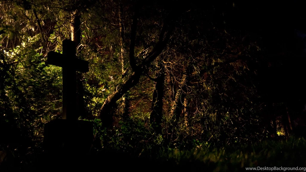 Cemetery Grave Cross Dark Trees Wallpapers