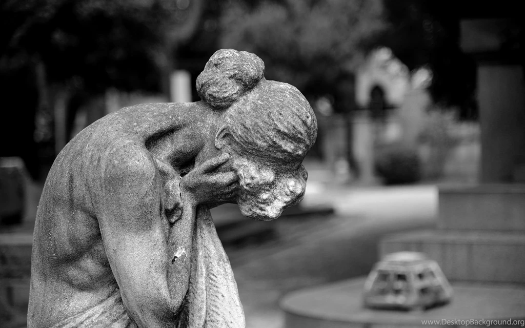 Statue Cry Sad B W Mood Cemetery Wallpapers